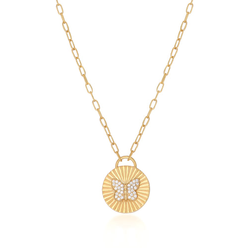 Gold Butterfly Round Link Necklace - JIWIL