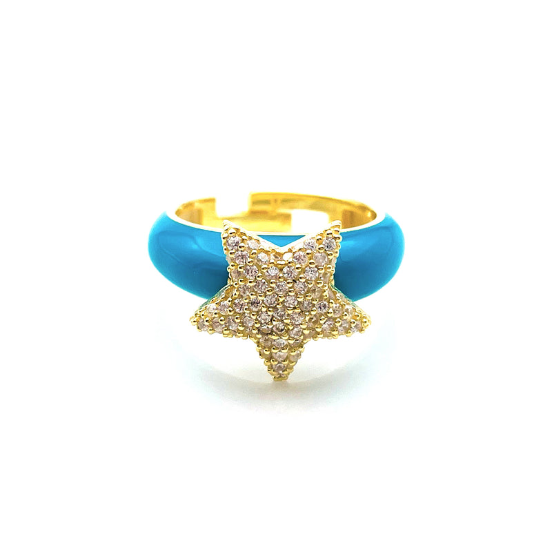 Turquoise Enamel Star Ring