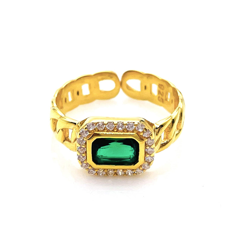 Emerald Green Baguette Link Ring
