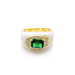 Emerald Baguette White Enamel Ring