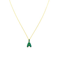 Pave Emerald CZ Initial A Necklace