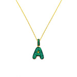 Pave Emerald CZ Initial A Necklace