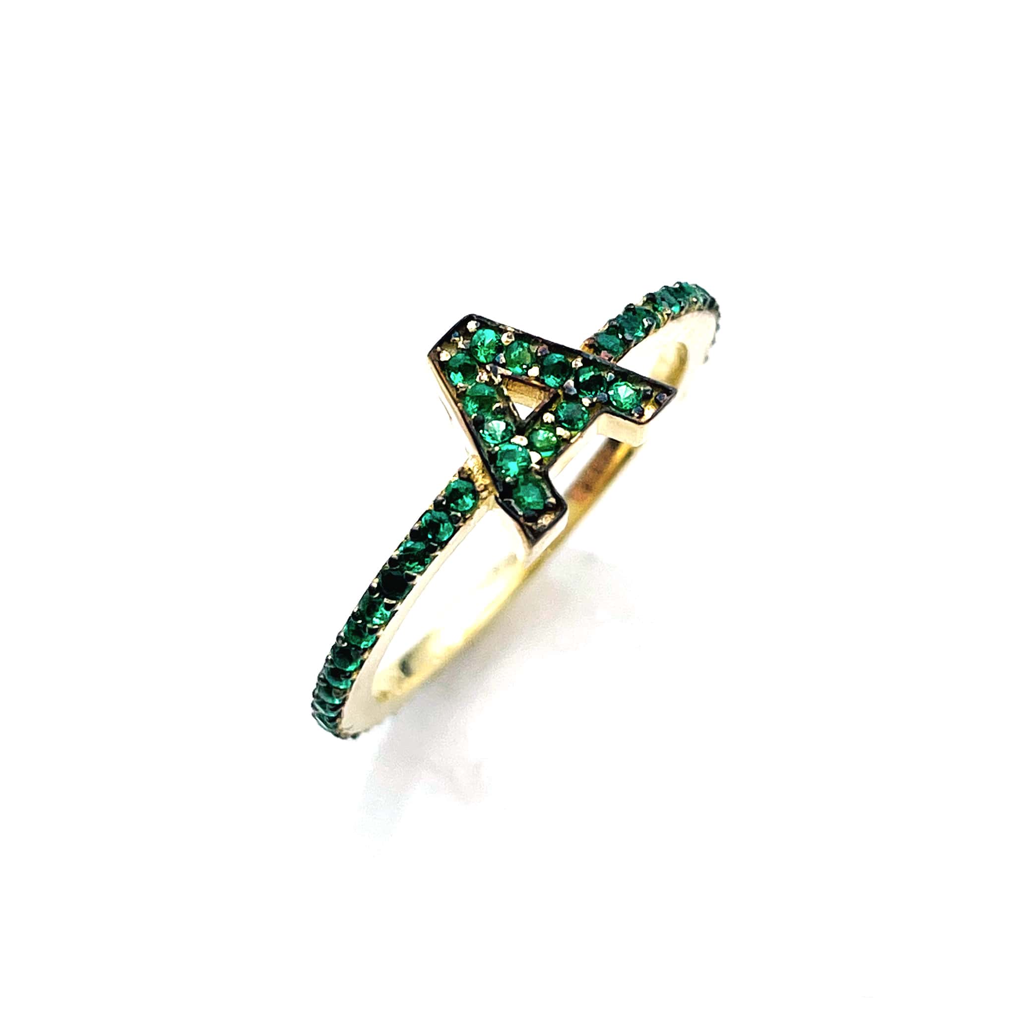 Pave CZ Emerald Initial A Ring