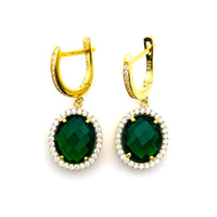 Emerald Green CZ Oval Stone Drop Earrings - JIWIL