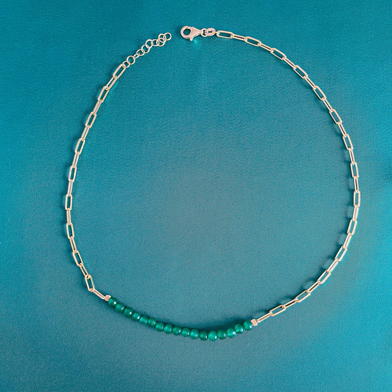 Gold Green Beads Link Necklace - JIWIL