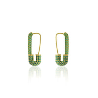 Pave Green CZ Safety Pin Earring