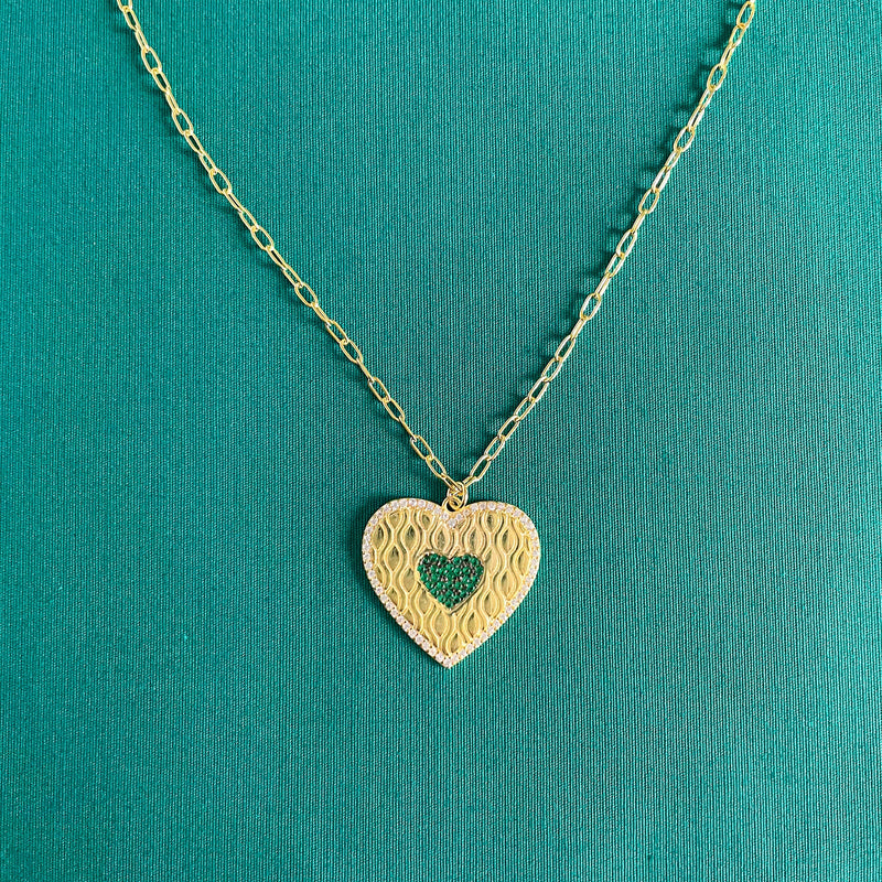 Gold Green Heart Necklace - JIWIL