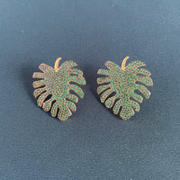 Green CZ Leaf Stud Earring