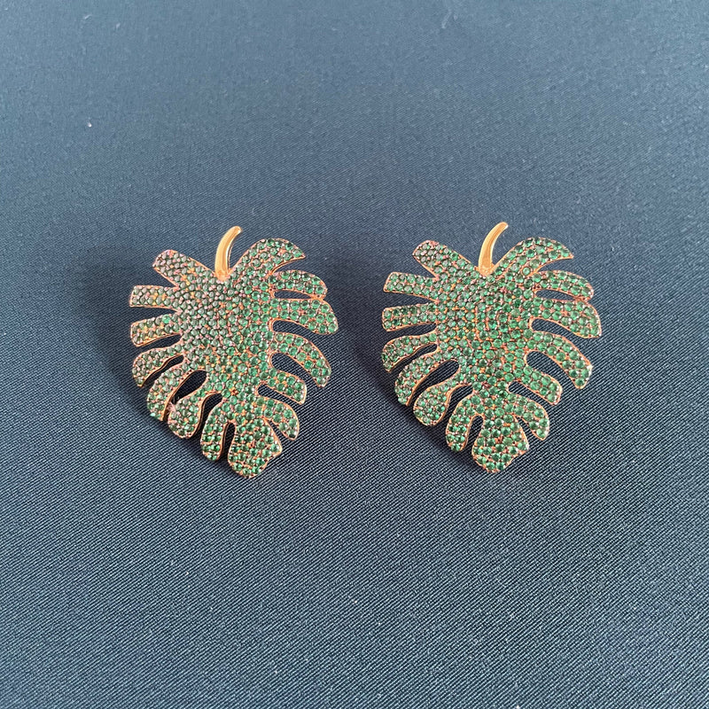 Green CZ Leaf Stud Earring