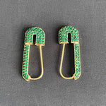Pave Green CZ Safety Pin Earring