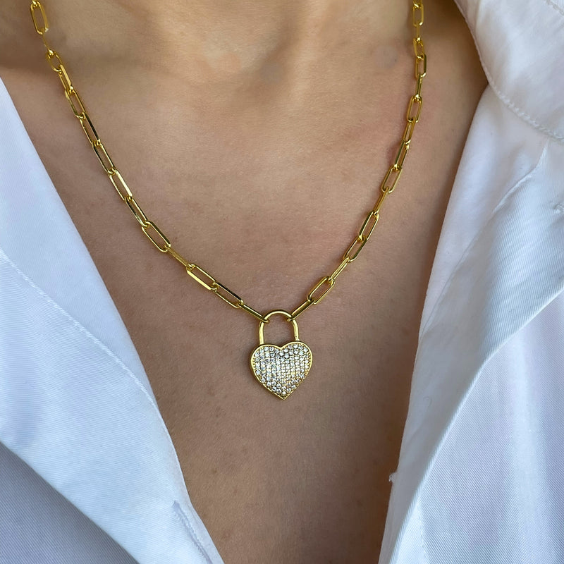 Gold Heart Lock Link Necklace - JIWIL