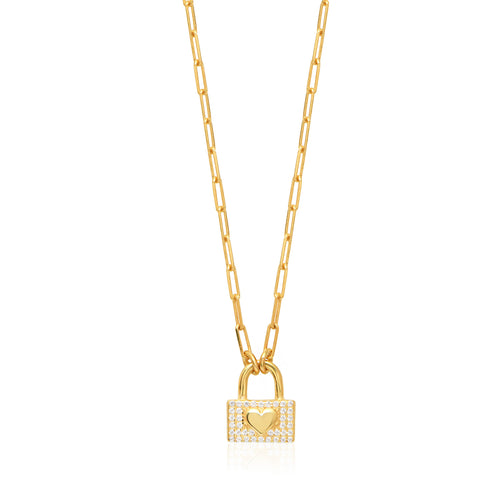 Gold Lock Heart Link Necklace - JIWIL