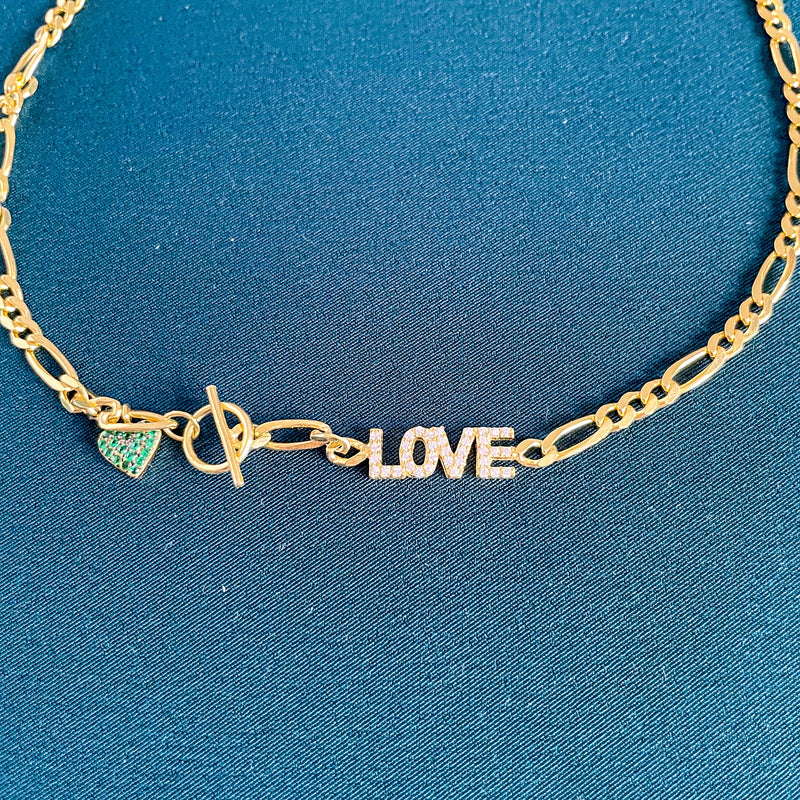 Gold Love Figaro Chain Choker Necklace - JIWIL