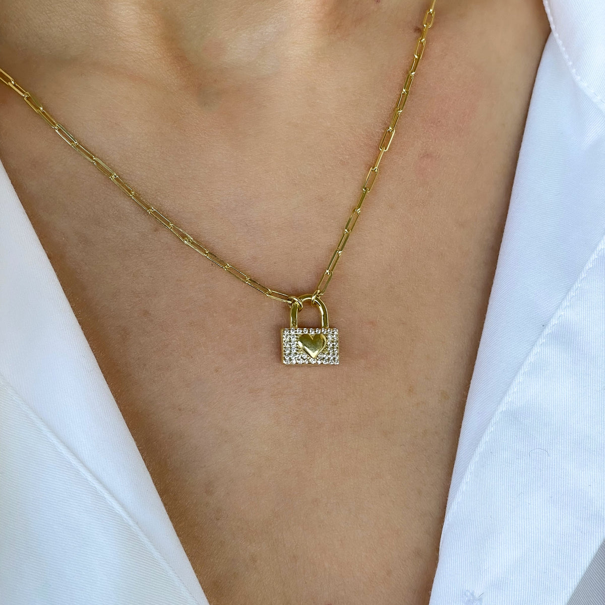 Gold Lock Heart Link Necklace - JIWIL
