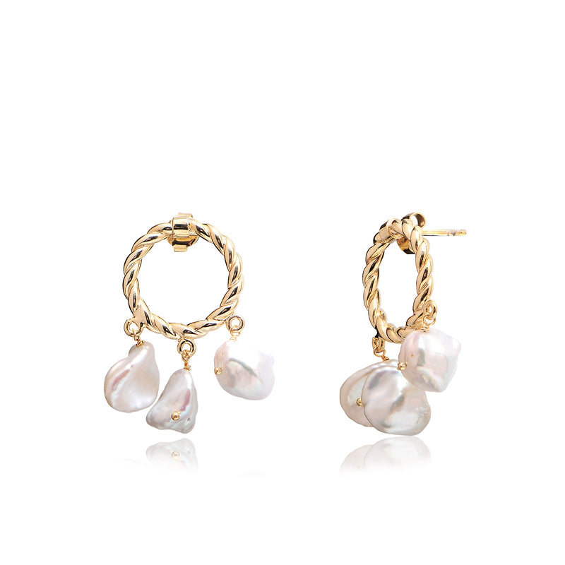 Hanging Pearl Twisted Stud Earring