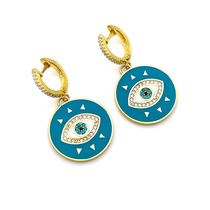 Turquoise Medallion Evil Eye Earring