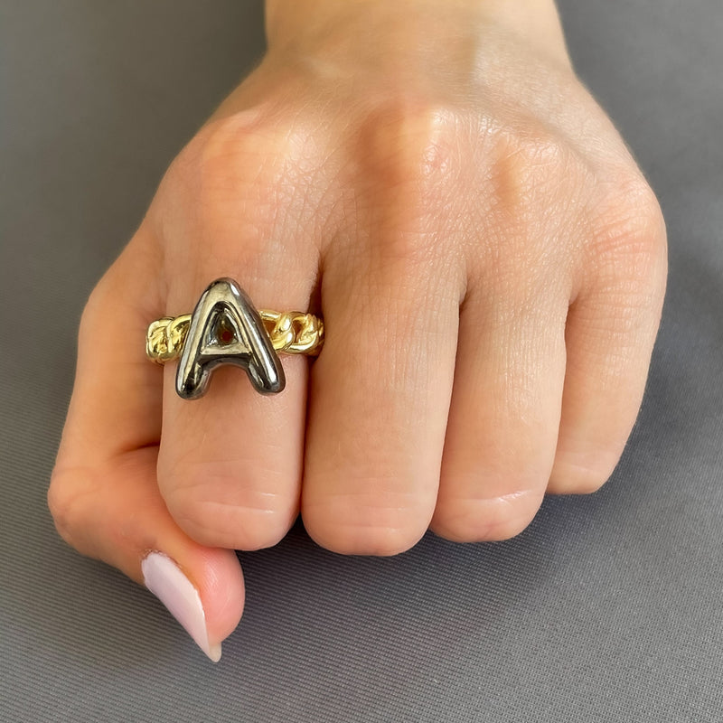 Puffy Silver Initial A Ring