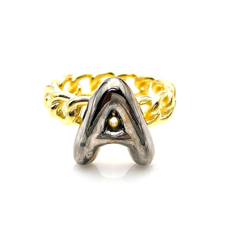 Puffy Silver Initial A Ring