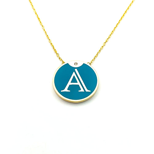 Turquoise Enamel Initial A Necklace