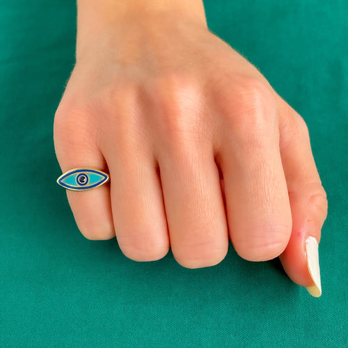 Blue Evil Eye Little Finger Ring
