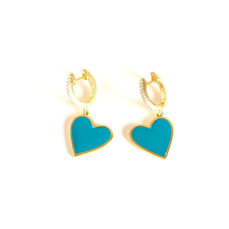Turquoise Heart Charm Huggie Earring