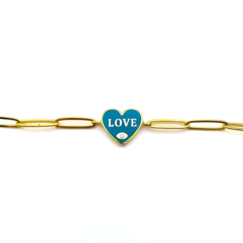 Turquoise Heart Love Link Bracelet