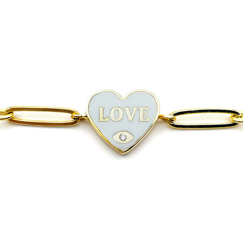 White Heart Love Link Bracelet