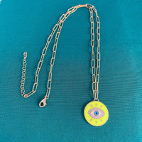 Gold Yellow Evil Eye Medallion Necklace - JIWIL