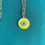 Gold Yellow Evil Eye Medallion Necklace - JIWIL
