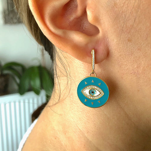 Turquoise Medallion Evil Eye Earring